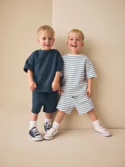 Bande bleue/blanche - Ensemble t-shirt et short à manches courtes Lot de 2 (3mois7ans)