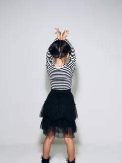 Bande noire/blanche - Top côtelé à manches longues (3-16ans)