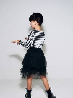 Bande noire/blanche - Top côtelé à manches longues (3-16ans)