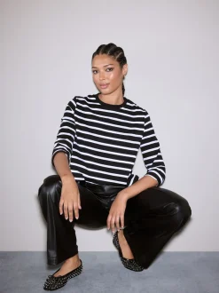 Bande noire/blanche - T-shirt manches longues Col rond épais