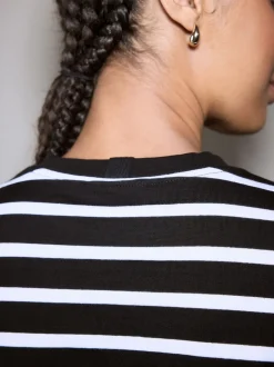 Bande noire/blanche - T-shirt manches longues Col rond épais