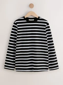 Bande noire/blanche - T-shirt manches longues Col rond épais