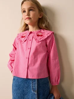 Bande rose - Chemisier à manches longues avec col brodé cerise (3-16ans)