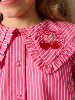 Bande rose - Chemisier à manches longues avec col brodé cerise (3-16ans)