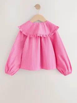 Bande rose - Chemisier à manches longues avec col brodé cerise (3-16ans)