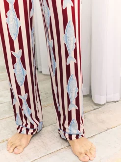 Bas de pyjama long imprimé à rayures Chelsea Peers pêche