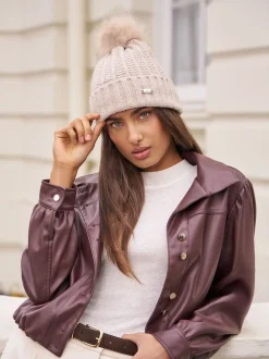 beige - Lipsy Chapeau à pompon côtelé scintillant