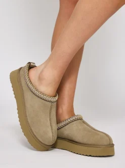 beige - Mules tressées Loungeable Platform en peau de mouton véritable
