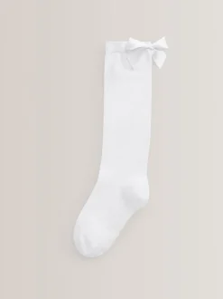 Blanc - 2 Chaussettes genoux riches Nœud en coton Lot