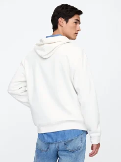 Blanc - À enfiler - Sweat à capuche doublé en polaire avec logo Gap
