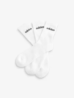 Blanc - Adidas Linear Crew Cushioned Socks 3 Pack