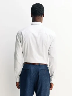 Blanc - Ajustement régulier - Chemise habillée texturée à manches longues avec bordure