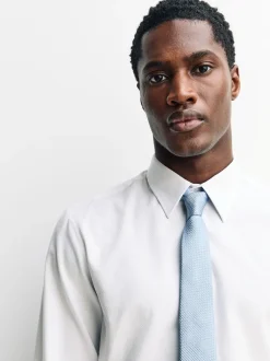 Blanc - Ajustement régulier - Chemise habillée texturée à manches longues avec bordure