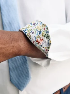 Blanc - Ajustement régulier - Chemise habillée texturée à manches longues avec bordure