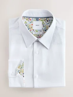 Blanc - Ajustement régulier - Chemise habillée texturée à manches longues avec bordure