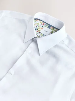 Blanc - Ajustement régulier - Chemise habillée texturée à manches longues avec bordure