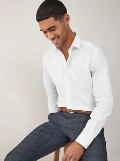 Blanc - Ajustement régulier - Chemises intelligentes faciles d’entretien à poignets simples