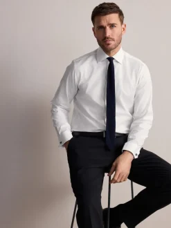 Blanc - Ajustement régulier - Chemise élégante Signature 100% coton texturée