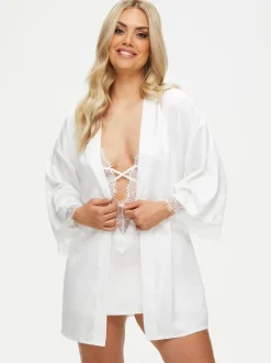 Blanc - Ann Summers Satin Robe de chambre Cherryann Peignoirs