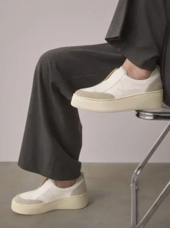 Blanc - Baskets Signature à plateforme compensée épaisse en cuir