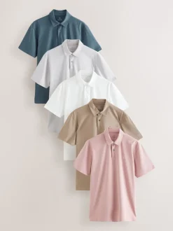 Blanc / Bleu / Neutre / Rose / Gris - Ajustement régulier - Polo en jersey Manches courtes 5 Pack