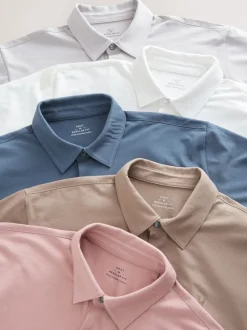 Blanc / Bleu / Neutre / Rose / Gris - Ajustement régulier - Polo en jersey Manches courtes 5 Pack