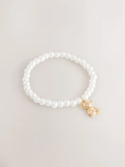 Blanc - Bracelet en peluche extensible effet perle