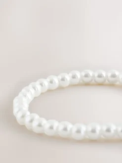 Blanc - Bracelet en peluche extensible effet perle