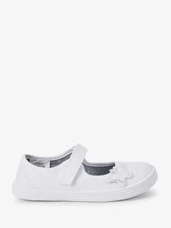 Blanc - Butterfly Embroidered School Plimsoll Chaussures