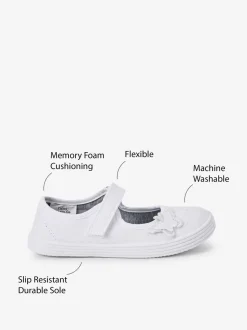 Blanc - Butterfly Embroidered School Plimsoll Chaussures
