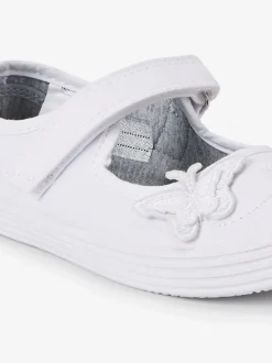 Blanc - Butterfly Embroidered School Plimsoll Chaussures