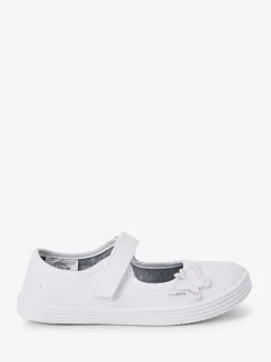 Blanc - Butterfly Embroidered School Plimsoll Chaussures
