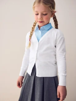 Blanc - Cardigan à col en V Cotton Rich School (3-16ans)