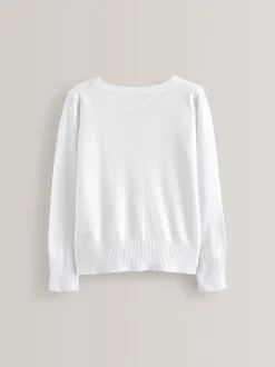 Blanc - Cardigan à col en V Cotton Rich School (3-16ans)