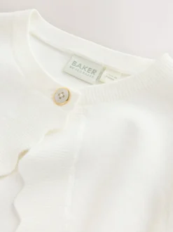 Blanc - Cardigan Baker by Ted Baker à manches nœuds et bords festonnés