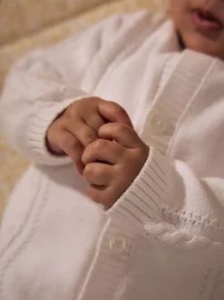 Blanc - Cardigan bébé en maille torsadée