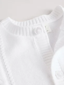 Blanc - Cardigan bébé en maille torsadée
