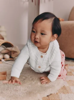 Blanc - Cardigan boutonné avec poche cœur bébé (0mois-2ans)