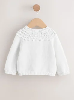 Blanc - Cardigan boutonné avec poche cœur bébé (0mois-2ans)