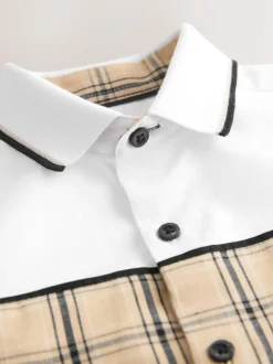 Blanc À carreaux épissée - Chemise à manches courtes (3-16ans)