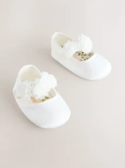 Blanc - Chaussures corsage bébé en satin (0-24mois)