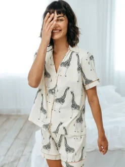 Blanc - Chelsea Peers pyjama court imprimé girafe en coton