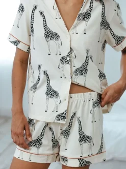 Blanc - Chelsea Peers pyjama court imprimé girafe en coton