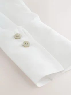 Blanc - Chemise à manches longues à col doux Revere