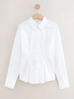 Blanc - Chemise ajustée à taille cintrée