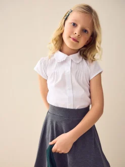 Blanc - Chemise d’école à manches courtes et col à volants (3-15ans)