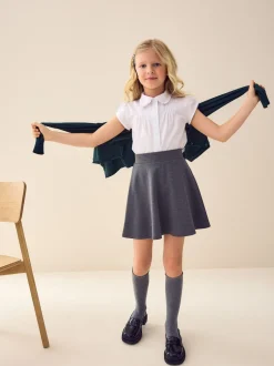 Blanc - Chemise d’école à manches courtes et col à volants (3-15ans)