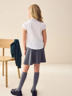 Blanc - Chemise d’école à manches courtes et col à volants (3-15ans)