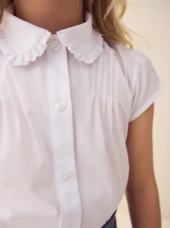 Blanc - Chemise d’école à manches courtes et col à volants (3-15ans)