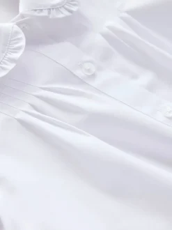 Blanc - Chemise d’école à manches courtes et col à volants (3-15ans)